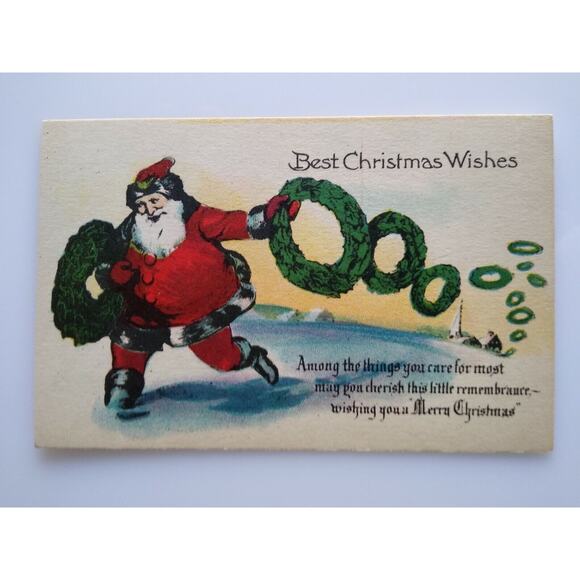 Santa Claus Throws Xmas Wreathes Christmas Postcard Metropolitan News Unused 350 - Picture 4 of 4
